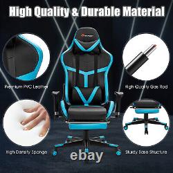 Massage Gaming Chair Reclining Racing Chair with Lumbar Support &Footrest Blue