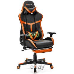 Massage Gaming Chair Reclining Racing Chair with Lumbar Support &Footrest Orange