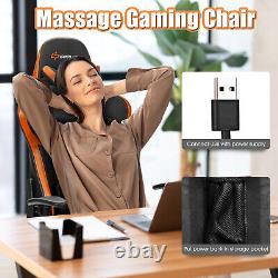 Massage Gaming Chair Reclining Racing Chair with Lumbar Support &Footrest Orange