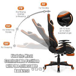 Massage Gaming Chair Reclining Racing Chair with Lumbar Support &Footrest Orange