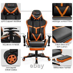 Massage Gaming Chair Reclining Racing Chair with Lumbar Support &Footrest Orange