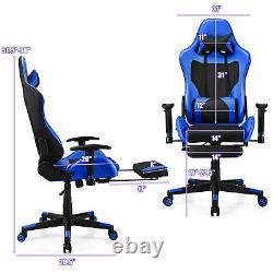 Massage Gaming Chair Reclining Racing Office Chair with Lumbar Support Blue