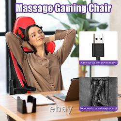 Massage Gaming Chair Reclining Racing Office Chair with Lumbar Support Red