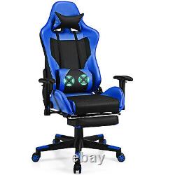 Massage Gaming Chair Reclining Racing Office Computer Chair with Footrest Blue