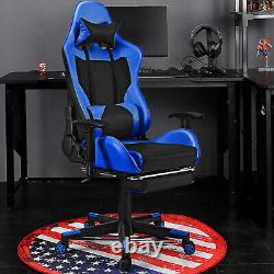 Massage Gaming Chair Reclining Racing Office Computer Chair with Footrest Blue