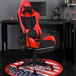 Massage Gaming Chair Reclining Racing Office Computer Chair with Footrest Red