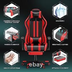 Massage Gaming Chair Reclining Racing Office Computer Chair with Footrest Red