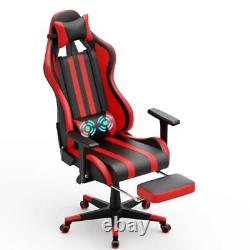 Massage Gaming Chair Reclining Racing Office Computer Chair with Footrest Red