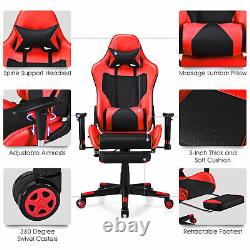 Massage Gaming Chair Reclining Racing Office Computer Chair with Footrest Red