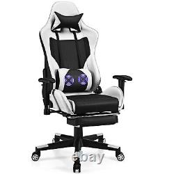 Massage Gaming Chair Reclining Racing Office Computer Chair with Footrest White