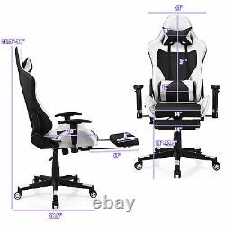 Massage Gaming Chair Reclining Racing Office Computer Chair with Footrest White