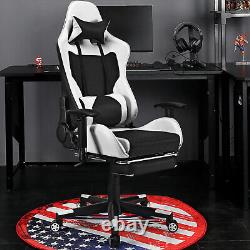 Massage Gaming Chair Reclining Racing Office Computer Chair with Footrest White