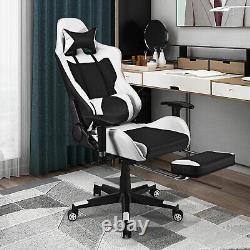 Massage Gaming Chair Reclining Racing Office Computer Chair with Footrest White