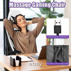 Massage Gaming Chair Reclining Racing Office Computer Chair with Footrest White