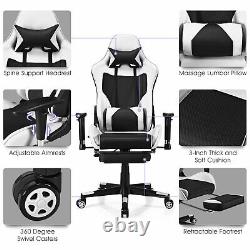 Massage Gaming Chair Reclining Racing Office Computer Chair with Footrest White