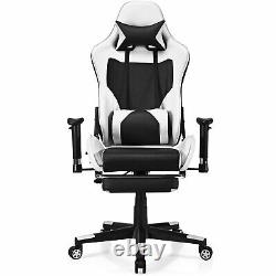 Massage Gaming Chair Reclining Racing Office Computer Chair with Footrest White