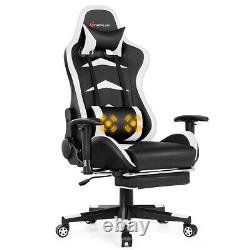 Massage Gaming Chair Reclining Swivel Racing Office Chair with Footrest White