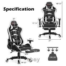 Massage Gaming Chair Reclining Swivel Racing Office Chair with Footrest White