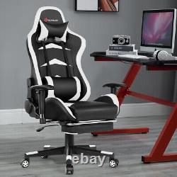 Massage Gaming Chair Reclining Swivel Racing Office Chair with Footrest White