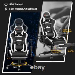 Massage Gaming Chair Reclining Swivel Racing Office Chair with Footrest White