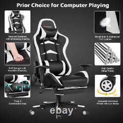 Massage Gaming Chair Reclining Swivel Racing Office Chair with Footrest White