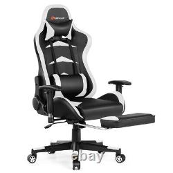 Massage Gaming Chair Reclining Swivel Racing Office Chair with Footrest White