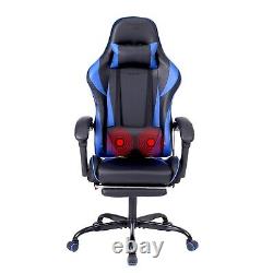 Massage Gaming Chair Swivel Office Ergonomic Computer Recliner Racing Chair Blue