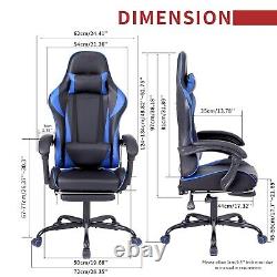 Massage Gaming Chair Swivel Office Ergonomic Computer Recliner Racing Chair Blue