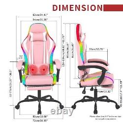 Massage Gaming Chair Swivel Office Ergonomic Computer Recliner Racing Chair Pink