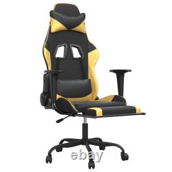 Massage Gaming Chair with Footrest Black & Gold Faux Leather