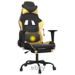 Massage Gaming Chair with Footrest Black & Gold Faux Leather