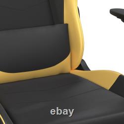 Massage Gaming Chair with Footrest Black & Gold Faux Leather