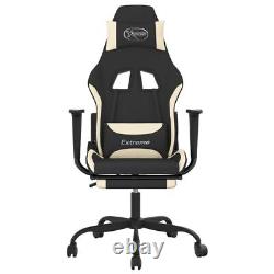 Massage Gaming Chair with Footrest Black and Cream Fabric