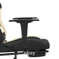 Massage Gaming Chair with Footrest Black and Cream Fabric