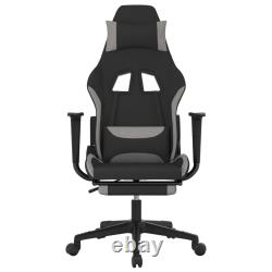 Massage Gaming Chair with Footrest Black and Light Gray Fabric