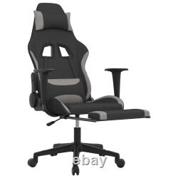 Massage Gaming Chair with Footrest Black and Light Gray Fabric