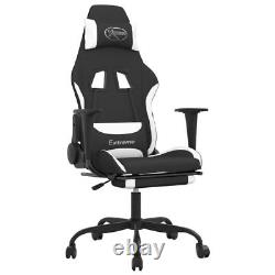 Massage Gaming Chair with Footrest Black and White Fabric