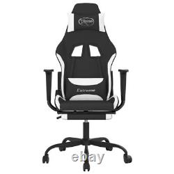 Massage Gaming Chair with Footrest Black and White Fabric