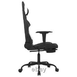 Massage Gaming Chair with Footrest Black and White Fabric