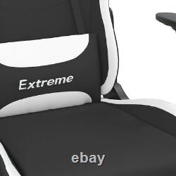 Massage Gaming Chair with Footrest Black and White Fabric