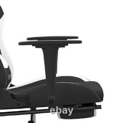 Massage Gaming Chair with Footrest Black and White Fabric