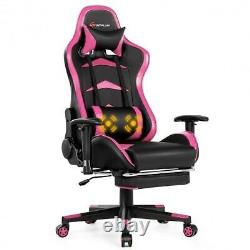 Massage Gaming Chair with Footrest-Pink Color Pink