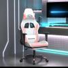 Massage Gaming Chair with Footrest White & Pink Faux Leather