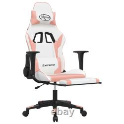 Massage Gaming Chair with Footrest White & Pink Faux Leather