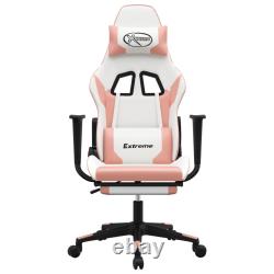 Massage Gaming Chair with Footrest White & Pink Faux Leather