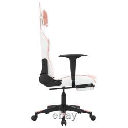 Massage Gaming Chair with Footrest White & Pink Faux Leather