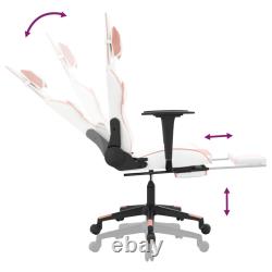 Massage Gaming Chair with Footrest White & Pink Faux Leather