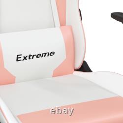 Massage Gaming Chair with Footrest White & Pink Faux Leather