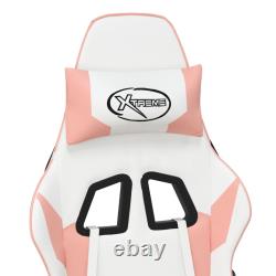 Massage Gaming Chair with Footrest White & Pink Faux Leather