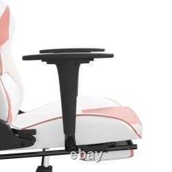 Massage Gaming Chair with Footrest White & Pink Faux Leather